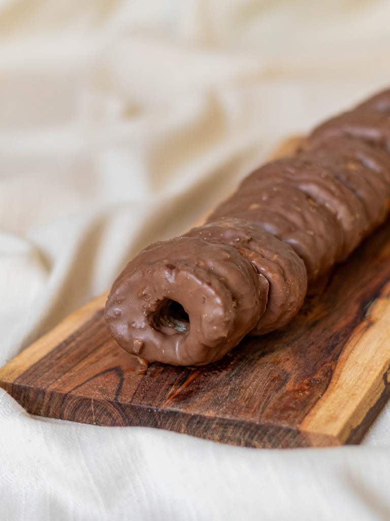 Rosquillas de hojaldre con chocolate con leche